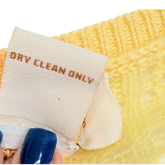 Peck & Peck 100% Cashmere Pointelle Knit Sweater S Yellow Lacey Preppy Feminine - Picture 5 of 6